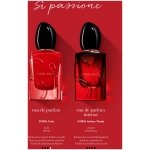 Giorgio Armani Si Passione Eau de Parfum in its signature vibrant red bottle, a passionate floral-fruity women's fragrance with notes of vanilla, rose, and blackcurrant.