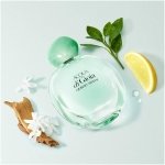 Giorgio Armani Acqua Di Gioia Eau de Parfum in a clear, organically shaped bottle with a round emerald green cap, representing its fresh citrus woody aquatic fragrance.