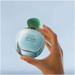 Giorgio Armani Acqua di Gioia Eau de Parfum for women. Clear, curved glass bottle with an emerald green round cap.