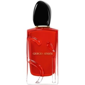 Giorgio Armani Sì Passione Eau de Parfum for women in a vibrant red, lipstick-effect bottle.