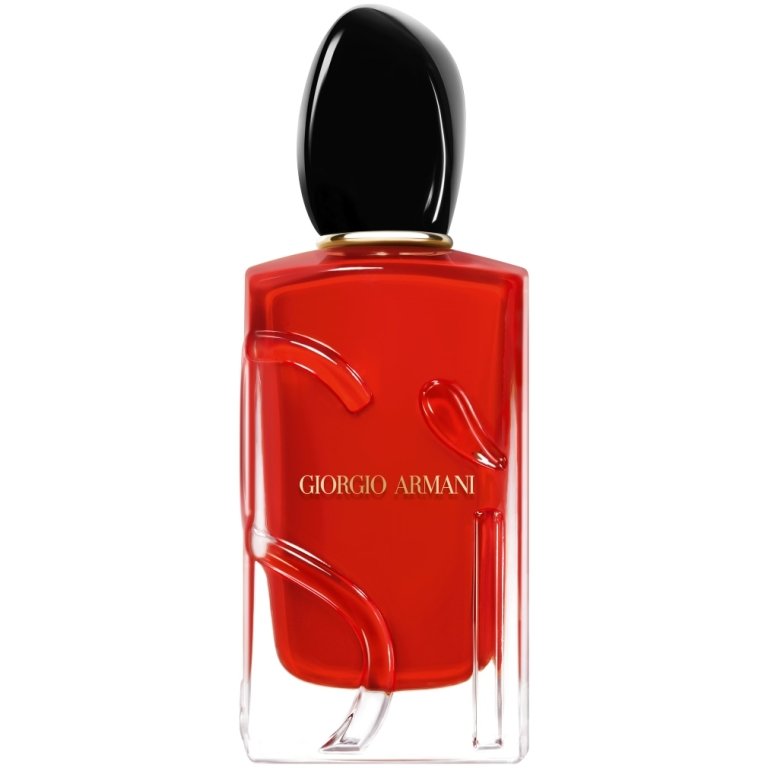 Giorgio Armani Sì Passione Eau de Parfum for women in a vibrant red, lipstick-effect bottle.
